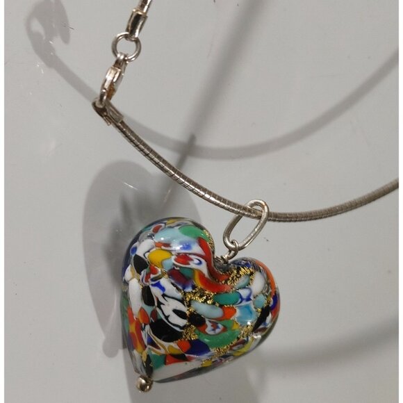 Dyadema Murano Venetian Colorful Glass Heart Pendant Necklace Omega Chain - Picture 1 of 14